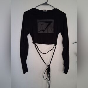 Gymshark Black Limited Long Sleeve Crop Top with Wrap Around Tie Detail